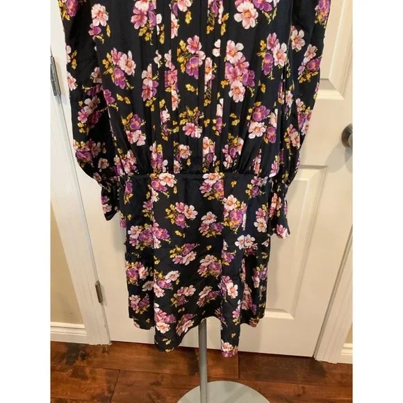 Zadig & Voltaire Rabbi Peonies Black Pleated Floral High Neck Mini Dress, Size S